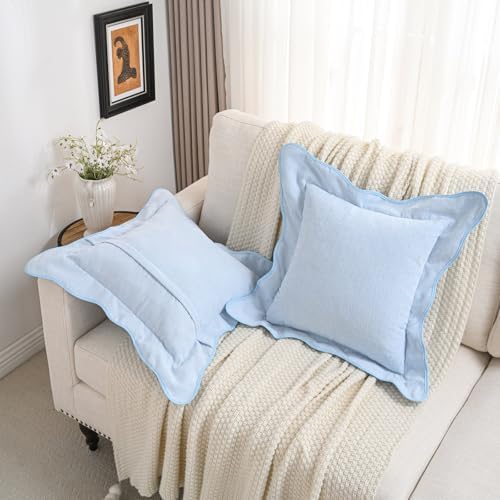 FUTEI Pack of 2 Chenille Throw Pillow Covers 20x20 Inch, Light Blue - Image 5