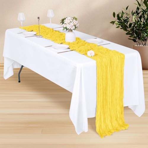 28 Pack Lemon Yellow Cheesecloth Table Runner 17x108 Inch Semi Sheer Boho Gauze Cheese Cloth Fabric Table Runners, for Wedding Party Baby Shower Birthday Home Decor Garden Farmhouse - Image 3