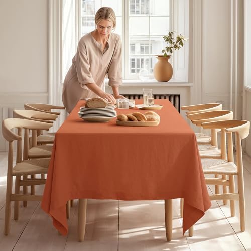 Linen World Fall Linen Tablecloth 90" x 90" Inch,French Linen Washable Rectangular Table Cloth for Dining,Outdoor,Weddings and Restaurants,Decorative Thanksgiving Christmas,Burnt Orange - Image 2
