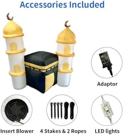 Inflatable Islamic 6FT Ramadan Kareem/Eid Mubarak Kaaba Mosque. Ramadan Blow Up Yard Decorations for Home Holiday Party Indoor, Outdoor,Garden, Lawn Decor. with LED Lights, 3 Banners Rmadan,Eid - Image 3