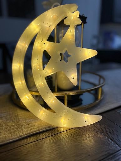 Crescent Moon and Star Light up Decor Medium or Large - Ramadan Festival Hanging Lighted Decorations for Home Decorations Eid Al-Fitr Wall Beautiful Moon Lightning (Both) - Image 7