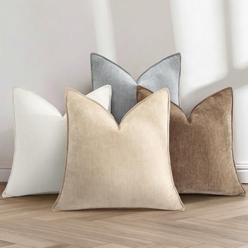decorUhome Chenille Cream White Velvet Throw Pillow Covers 22x22 Set of 2 - Image 6