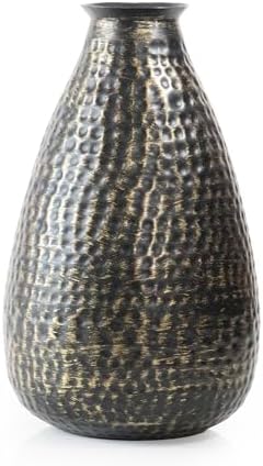 ANDALUCA Rustic Decorative Metal Vase Hammered Finish 12 inch (Black Gold) by ANDALUCA