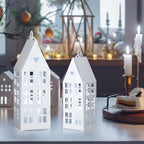 SiliFine 2 Set White House Lanterns with Candles, Christmas Metal Decor - Image 5