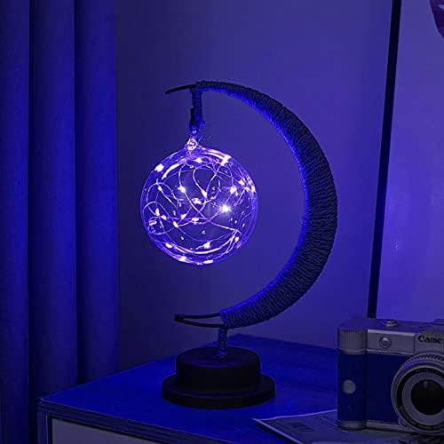 LED Decorative lamp Table lamp 3D Magic Moonlight Wrought Iron Night Light Christmas Home Decoration Birthday Gift USB Power Supply 5.5 * 5.1 * 11 inches （Round Ball Blue） - Image 2