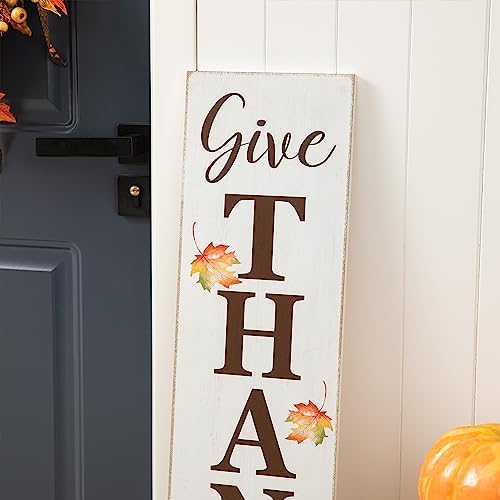Glitzhome 42"H Thanksgiving Wooden Give Thanks Porch Sign, Vertical Farmhouse Hanging Sign Pumpkin Turkey Porch Décor for Fall Harvest Thanksgiving Autumn Indoor Outdoor Decorations - Image 5