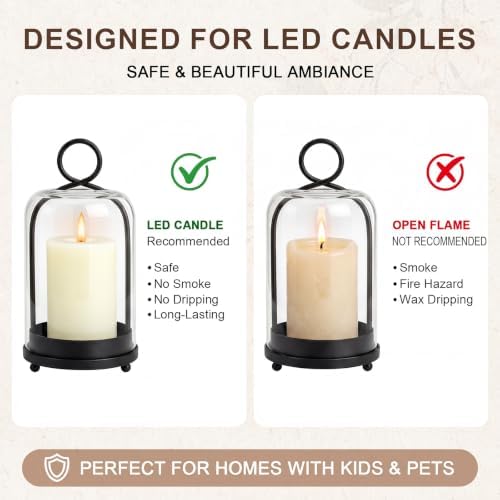 Woanger 3 Set Hurricane Glass Candle Holder with Hook, No Candle, Black - Image 4