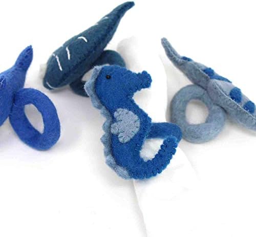 Global Crafts - Handmade Felt Napkin Rings - 4-Pack Nautical Shark, Whale & Seahorse - Image 4