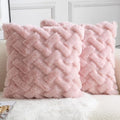 Yaertun Set of 2 Decorative Throw Pillow Covers Thick Plush Wool Throw Pillows Super Soft Luxury Faux Rabbit Fur Velvet Cushion Covers for Couch Sofa Bed Living Room 24x24 Inch Pink by YAERTUN