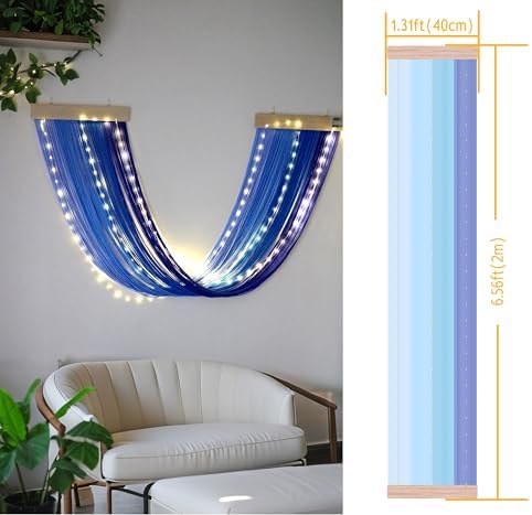 Macrame Fairy Lights Battery Operated with Remote & Timer, Blue Gradient - Image 4