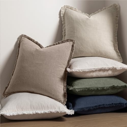 MIULEE Boho Linen Fringe Decorative Fall Throw Pillow Covers Dune 20x20 - Image 5
