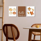XYHYRA Vintage Fall Wall Art Set of 3, Rustic Farmhouse Seasonal with Hello Fall Sign Canvas Prints Painting, Thanksgiving Pumpkin Kitchen Wall Decor Picture for Living Room Bedroom 12x16 Inch - Image 2