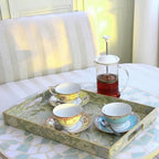 2 Pcs Serving Trays with Handles, Plastic Tray for Ottoman Coffee Table William Morris Decorative Large Rectangular Tray for Serving Living Room Home Tea Coffee Table Decor (Green,Dianthus) - Image 4