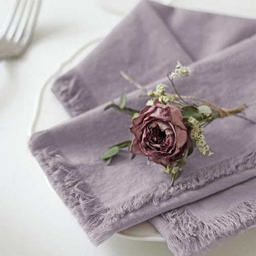 Handmade Cloth Napkins 100% Cotton Napkins with Fringe，Delicate Handmade Cloth Napkins for Dinners, Parties, Weddings and More，18 x 18 Inch Set of 12 - Lavender - Image 2