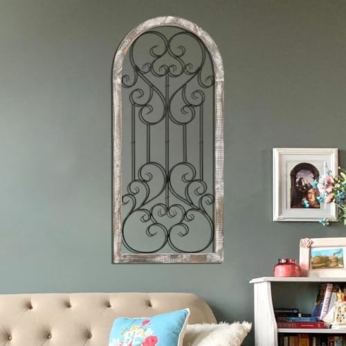 ABBSR Rustic Wood and Metal Arch Wall Decor, Vintage Style Iron Window Frame Panel, Distressed Farmhouse Home Decor(17.75x43.5H) - Image 3