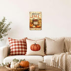 Decorative Tin Sign Vintage Metal Tin Sign Hello Fall Bird Berry Barrel Pumpkins Grateful Hearts Wall Decor for Farmhouse Kitchen Dining Room Porch 6×8 Inches with Metal Frame - Image 5