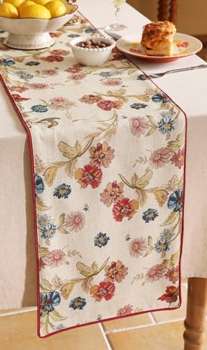 patdrea Designer Farmhouse Linen Thick Table Runner, Rustic Cottage Beige with Floral Pattern Fabric Table Mat, Decoration for Kitchen Dining Coffee Table Banquet Christmas , 12"*102" - Image 7