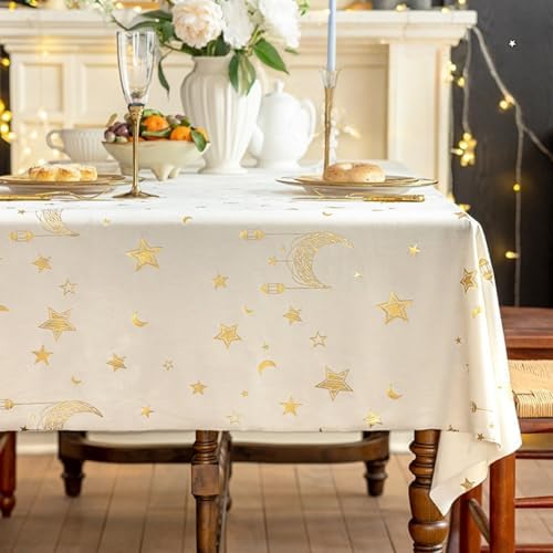 Ramadan Mubarak Tablecloths for Eid Mubarak Decorations Moon Star Table Cloth Rectangle Table Cover for Kitchen Dining Home Party Decorations - Image 3