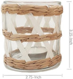 Pack 4 White Woven Rattan Tealight Candle Holders Candle Lantern - Coastal Tropical Glass Tea Light Holder Hurricane, Natural Seagrass Boho Hand Woven Votive Candle Holder - Image 5