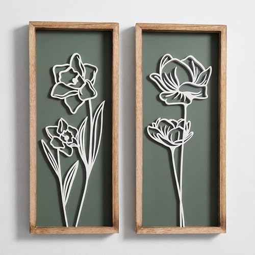 Tide and Tales Floral 3D Green Wall Art, Botanical Wall Decor, Set of 2 by TideandTales