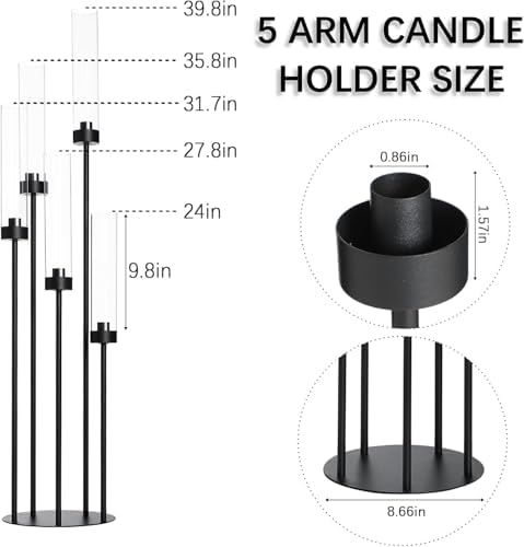 2Pcs 39.8'' Tall Black Candle Holder with Acrylic Shades for Halloween - Image 2