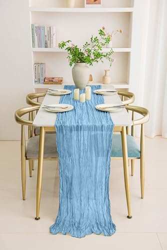 12 Pack Light Blue 10 Ft Cheesecloth Table Runner 20x120 Inch Boho Wrinkled Sheer Romantic Gauze Decor for Wedding, Bridal Shower, Birthday Party - Image 7