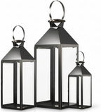MATICO Stainless Decorative Pinnacle Candle Lantern Set of 3, Hanging Decor Hurricane Lantern Candle Holder for Festival Ceremony Home Decor, Both Indoor & Outdoor Use, Black by MATICO