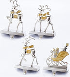 Set of 4 Christmas Stocking Holder for Mantel Reindeer and Sleigh Christmas Stocking Hangers for Fireplace Metal Mantel Hooks Hanger for Christmas (Gold Reindeer Set) - Image 6