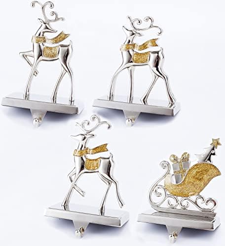 Set of 4 Christmas Stocking Holder for Mantel Reindeer and Sleigh Christmas Stocking Hangers for Fireplace Metal Mantel Hooks Hanger for Christmas (Gold Reindeer Set) - Image 6