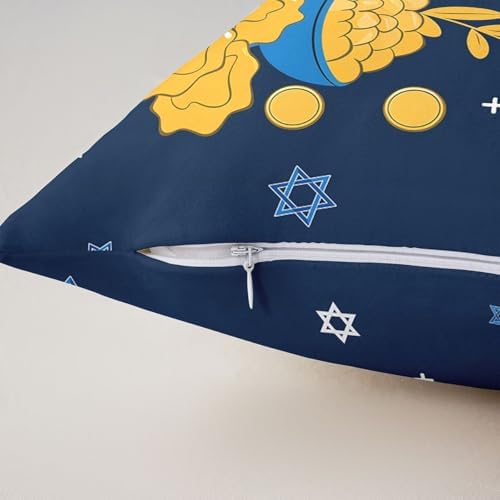 Erosebridal Happy Hanukkah Throw Pillow Covers 24X24 Set of 2 for Couch Bed Sofa Decor, Candlestick Stars Pillow Covers, Chanukah Party Decorative Cushion Cases - Image 4