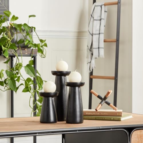 Deco 79 Mango Wood Decorative Candle Holder Pillar Candle Stand, Set of 3 Candlestick Holder 10", 6", 8" H, Black - Image 3