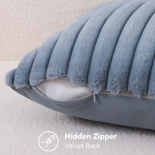 decorUhome Fall Faux Fur Throw Pillow Covers 24x24 Set of 2 Grey Blue - Image 3