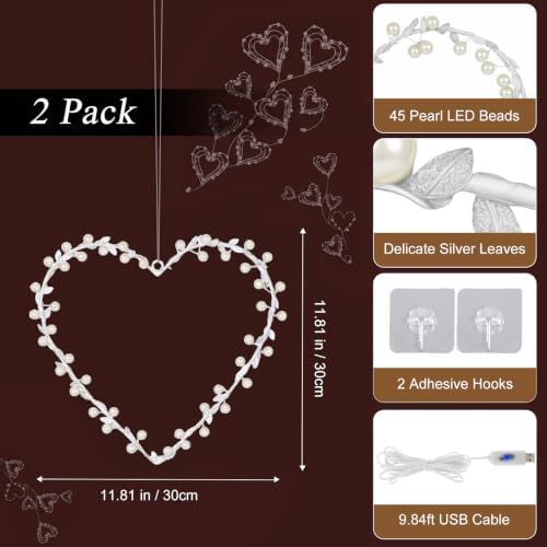 Lewondr 12" Metal Hanging Heart Lights, 2Pack - Image 4