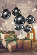 Serene Spaces Living Set of 6 Decorative Antique Platinum Mercury Glass Ball Ornament for Window Box, Ornaments for Holiday Décor, Measure 4" Tall and 3" Diameter - Image 4