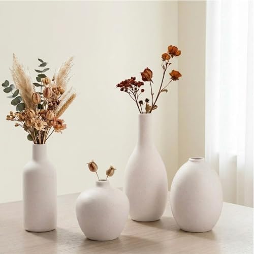 Ceramic Vase Set of 4 – Modern Farmhouse Decorative Vases for Home Decor, Minimalist Matte Pottery Vases for Flowers, Pampas Grass, Table Centerpiece, Mantel, Shelf & Entryway (Beige) by VASETOPIA