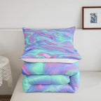 Kids Ombre Gradient Comforter Full, Colorful Tie Dye Bedding Set For Girls, Trippy Green Purple Duvet Insert, Watercolor Pastel Batik Quilt, Gradient Ombre Bedding Comforter Sets With 2 Pillowcases - Image 5