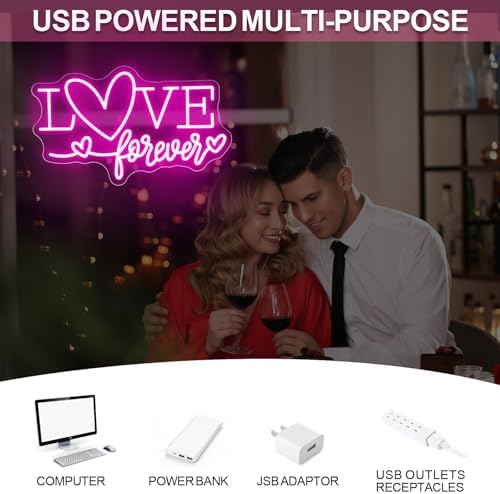 Love Forever Heart Neon Sign, Wedding Party LED Neon Light Valentine's Day Wedding Backdrop Decor Gift For Lover Valentine's Day Gift, LED Romantic Light, Couple Space Accent-Pink-16.5" - Image 5