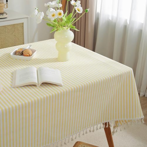 meioro Striped Tablecloth Rectangle Tablecloths Cotton Blend Table Cloth Washable Tabletop Decorative Fabric Table Cover for Kitchen Dinning (Yellow, 60 x 102 Inch) - Image 2