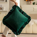 18×18 inch Green Throw Pillow Covers Set of 2, Ruffled Frosted Velvet Decorative Throw Pillow Covers Square Boho Cushion Covers for Bed Sofa Couch Living Room Christmas Decoration - Image 3