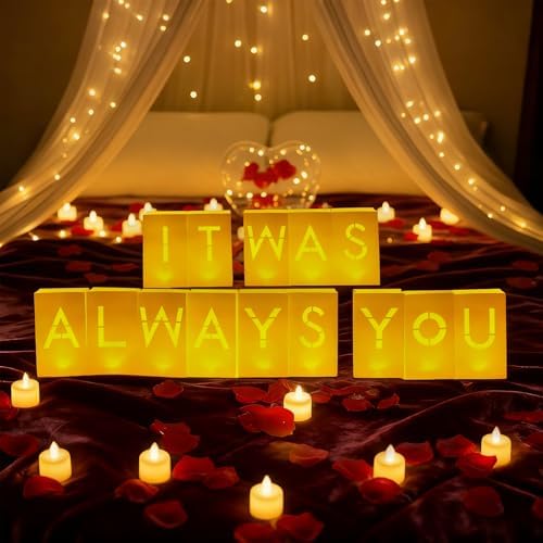 It Was Always You Decorations – Romantic Decoration Kit with Light Up Letters, 30 Tea Light Candles, 2000 Rose Petals, 10 Balloons – Luminary Bags for Anniversary Surprise by VidwanHome%E2%80%93OrderYousToda