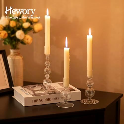 Hewory Glass Candlestick Holders Set: 3PCS Clear Taper Candle Holders Bulk - Image 2