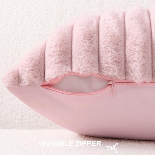 Pallene Faux Fur Decorative Throw Pillow Covers 26x26 Set of 2, Blush Pink - Image 3