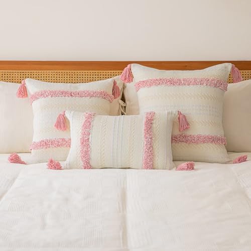 BUIOVBEY Boho Throw Pillow Covers Woven Tufted Pillow Cases with Tassels - Image 5