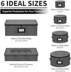 Aokeyee 6-Piece China Storage Containers Set, Hard Shell Moving Boxes for Dishes, Plates, Mugs & Flatware – Dinnerware Organizer with Soft Felt Dividers, Sturdy Handles & Zippers, Grey - Image 2
