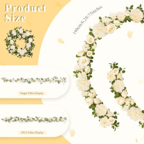 Findosom Total 12.4Ft Artificial Flowers Garlands for Decoration, Champagne - Image 6