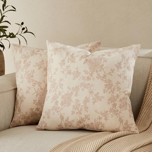 2 Pack French Floral Throw Pillow Covers 24x24in, Taupe/Cream by Unknown