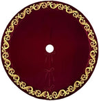 84-Inch Velvet Christmas Tree Skirt with Golden Swirl Embroidery and Lace Tie Closures, Burgundy - Image 2