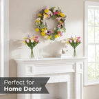 22in Faux Tulip Spring Sumemr Wreath, Artificial Tulip and Lavender Wreath with 2 Matching Bouquets, Fake Flower Door Wreath with Real Rattan Base, Front Door Home Decor Mother's Day - Image 6