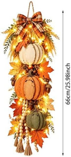 Rustic Harvest Wooden Door Hanger, Pumpkin Maple Fall Bowknot Wall Hanging Sign with Light Autumn Wreath Decorations, Wreath Farmhouse Porch Front Door Home Gift (Orange#3) - Image 7