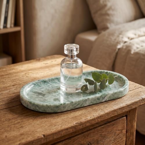 YKAJO Cloud Jade Oval Marble Tray, 9.8x4.7 Vanity Perfume Organizer Dish - Image 2
